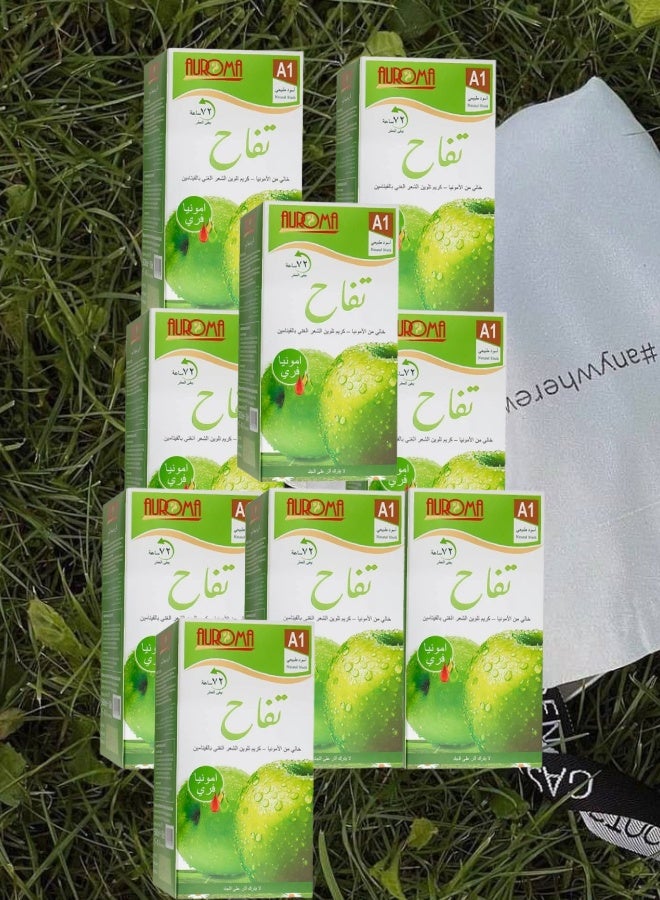 أوروما 9 قطع اوروما تفاح كريم تلوين الشعر خالي من الامونيا A1 أسود طبيعي 500 + 500 مل - Image 1